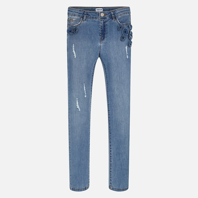 MAYORAL 6516 Spodnie długie jeansowe z kwiatową aplikacją